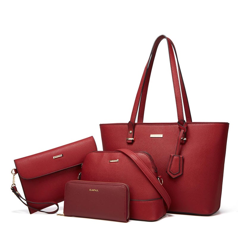 Lovematch Women Fashion Synthetic Leather Handbags Tote Bag Shoulder Bag Top Handle Satchel Purse Set 4pcs - Image 1